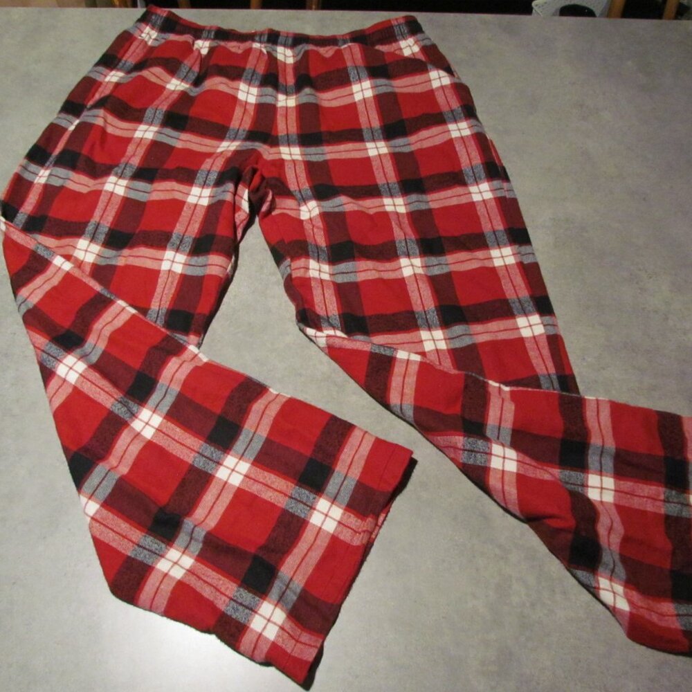 LL Bean Mens Large Plaid Flannel Pajamas Red black white